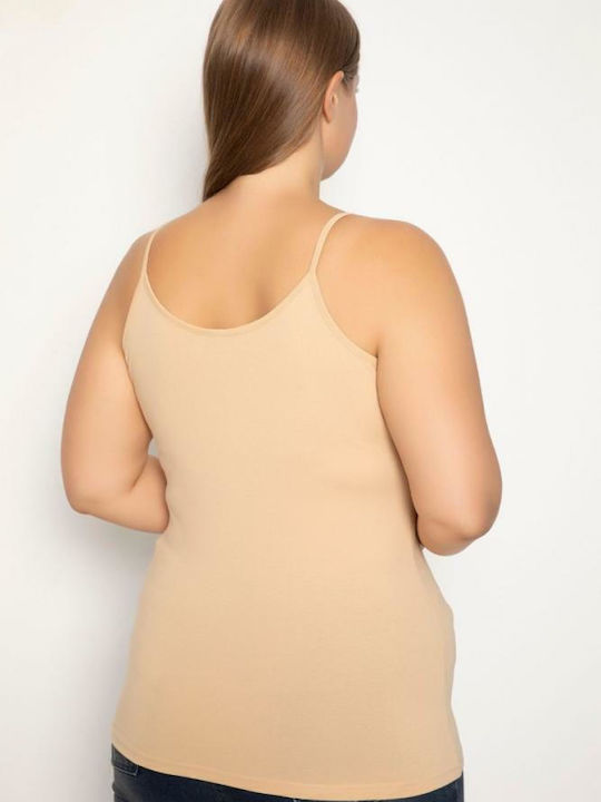 Plus Size Βαμβακερό Μπεζ Γυναικείο Φανελάκι με Τιράντα