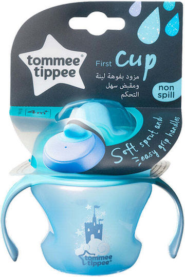Tommee Tippee First Trainer Cup Castle Educational Sippy Cup Plastic with Handles Light Blue for 4m+m+ 150ml