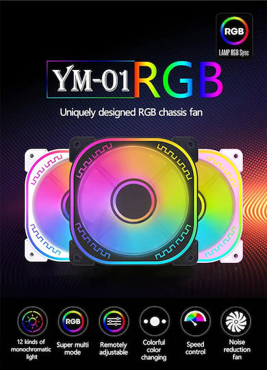 Lovingcool YM-01 Case Fan 120mm (1800rpm / 61cfm) με RGB Φωτισμό και Σύνδεση 3-Pin / 4-Pin Molex Λευκό