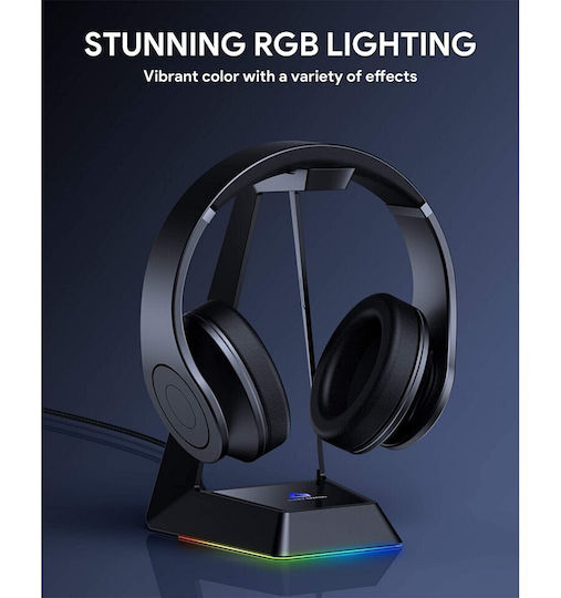 Aukey GH-S8 Desktop Headphone Stand with LED Lighting and USB Port Black
