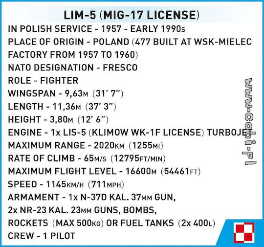 Cobi Cuburi De Construit Lim-5 Polish Air Force 1959 Pentru 7+ Ani 575 Bucăți