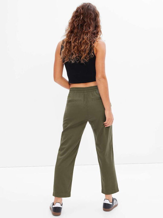 GAP Women's Fabric Capri Trousers with Elastic Green