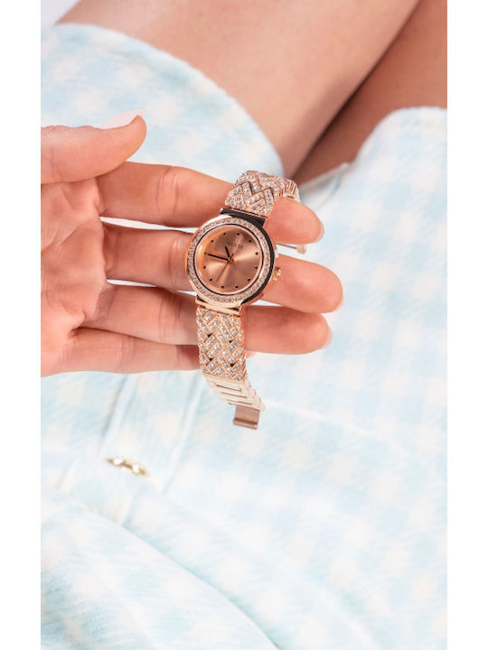 Guess Treasure Damen Uhr mit Rose Gold Metallarmband