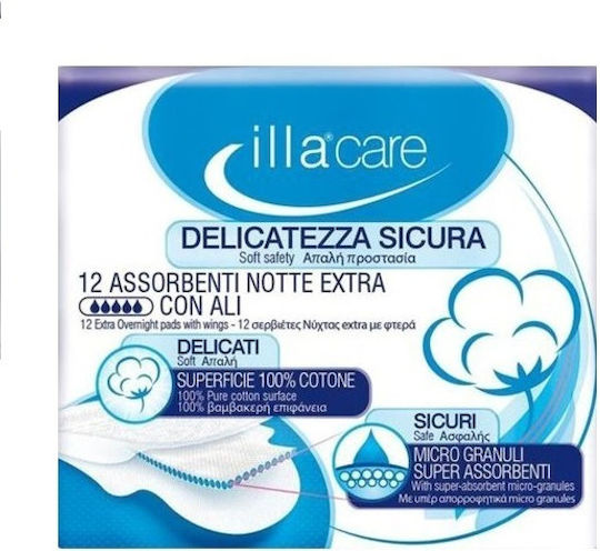 Illa Extra Night Sanitary Pads with Wings for Heavy Flow 5 Drops 12pcs