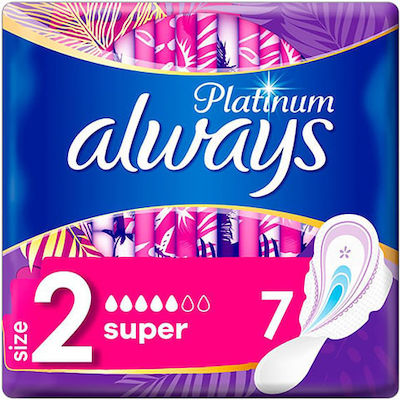 Always Platinum Ultra Super Сервиетки с крилца за Силен поток 5 Капки Размер 2 7бр