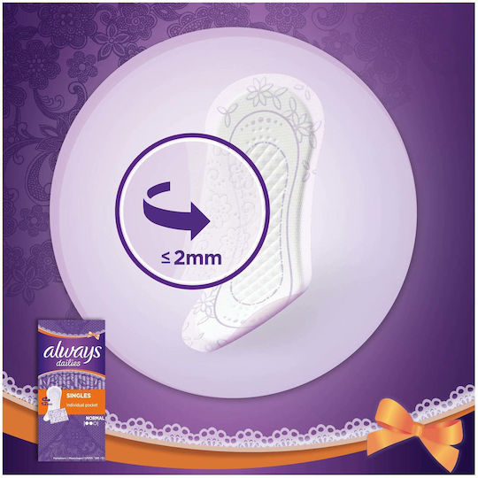 Always Dailies Singles Normal Daily Liners for Normal Flow 2 Drop 20pcs Individual Pocket