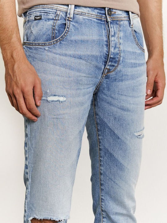 MP-D-JNS-S23-024 Ανδρικό Παντελόνι Τζιν με Slim Εφαρμογή Γαλάζιο
