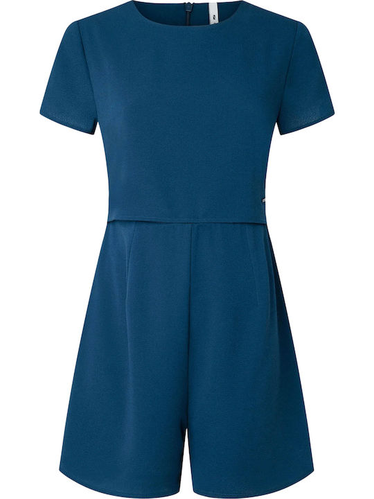 Pernella Women's Denim Short Sleeve One-piece Shorts Ocean