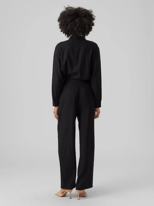 Vero Moda Women's Fabric Trousers with Elastic in Regular Fit Black