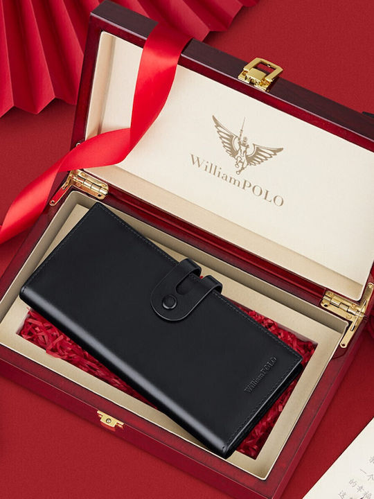 Leather Men's Wallet Cards with Slide Mechanism Black
