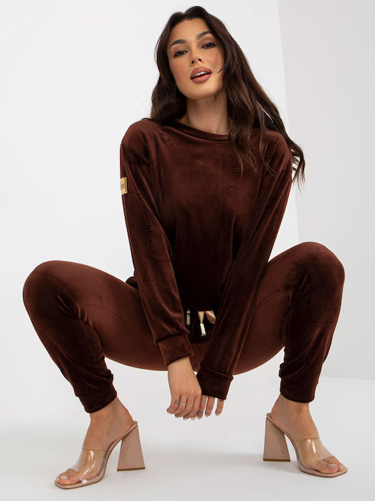 Rue Paris Set Women's Sweatpants Brown Velvet