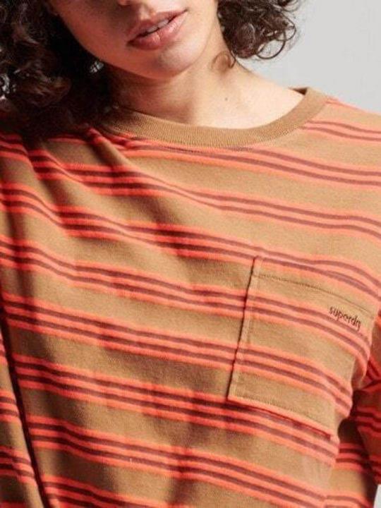 Vintage Γυναικείο Oversized T-shirt Ριγέ Καφέ