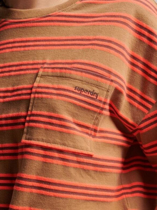 Vintage Γυναικείο Oversized T-shirt Ριγέ Καφέ
