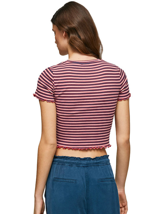 Pepe Jeans Cody pentru Femei de Vară Crop Top cu Mâneci Scurte Cu dungi Multicolor