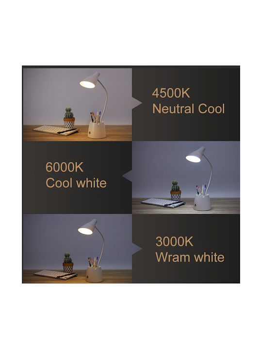 Rechargeable LED Office Lamp with Flexible Arm in White Color