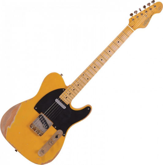 Vintage V52 Icon Electric Guitar Telecaster with SS Pickup Configuration Distressed Butterscotch