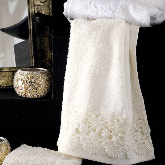 Rythmos Olivine Bridal Towel Set 3pcs with Lace Ecru
