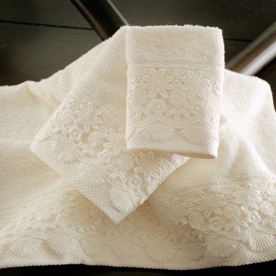 Rythmos Olivine Bridal Towel Set 3pcs with Lace Ecru