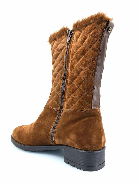 Anatomic Suede Women's Boots with Rubber & Fur Tabac Brown