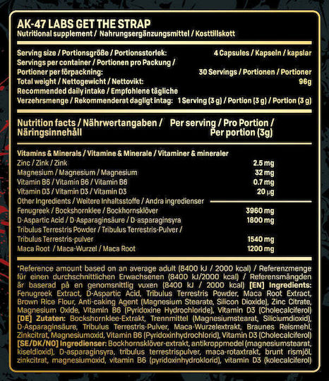 AK-47 Labs Get The Strap Supplement for Libido & Testosterone Boost 120 Capsules
