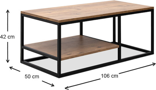 Rechteckiger Zentral-Kaffeetisch Kane Holz Pine Oak M106xL50xH42cm