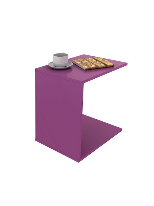 C-Shape Rectangular Wooden Side Table with Wheels Purple L35xW45xH60cm