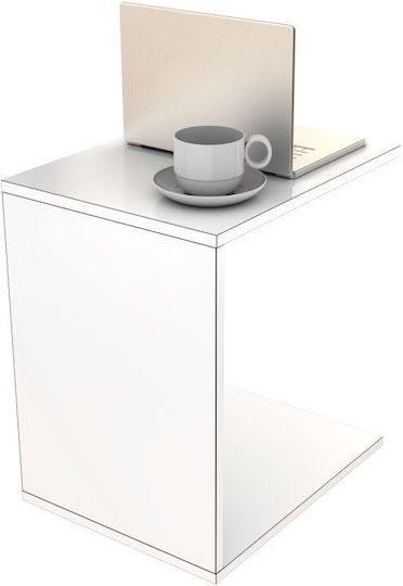 Rectangular Side Table C-Shape Wooden with White Wheels W45xL35xH60cm