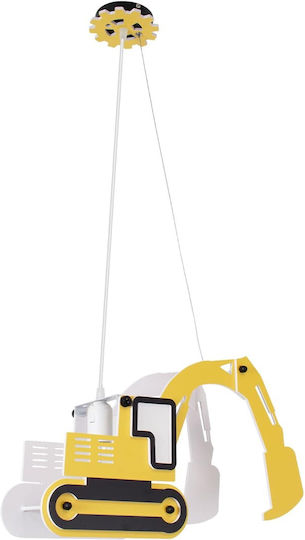 GloboStar Excavator Μονόφωτο Παιδικό Φωτιστικό Κρεμαστό από Πλαστικό με Υποδοχή E27 Κίτρινο 45x27cm