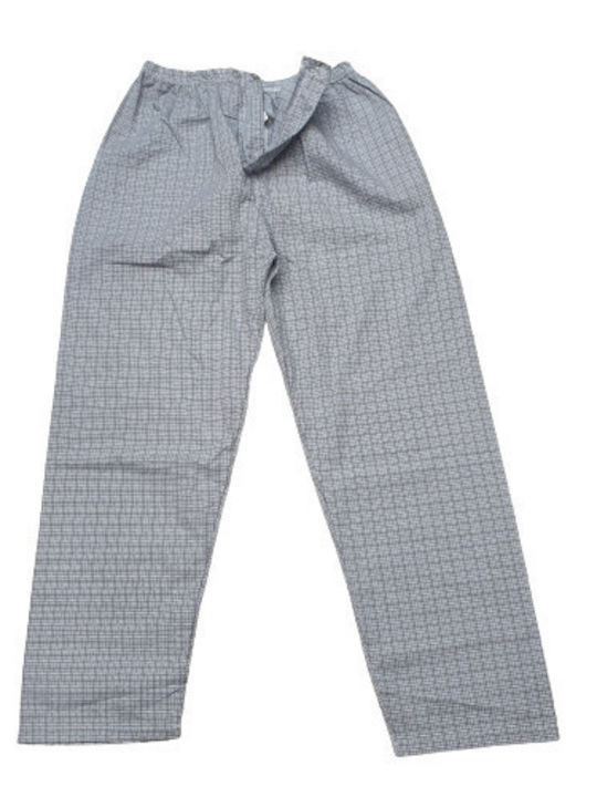 Pijama clasică pentru bărbați din bumbac Poplin Classic Pajama MH (mânecă lungă) cu rever, guler, nasturi, buzunare, nasturi și pantaloni, carouri gri