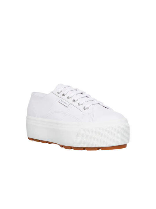 Superga Tank Nappa Wedge Flatforms Sneakers White Pastel