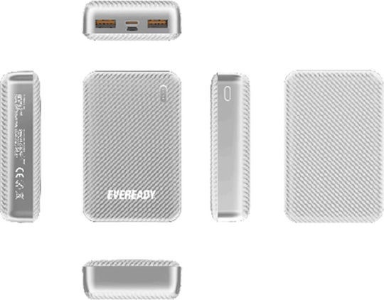 Energizer Eveready Mini Power Bank 10000mAh με 2 Θύρες USB-A και Θύρα USB-C Ασημί