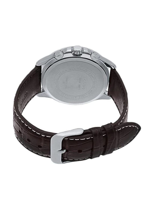 Casio Herrenuhr 43.5mm Chronograph Batterie mit Braun Lederarmband