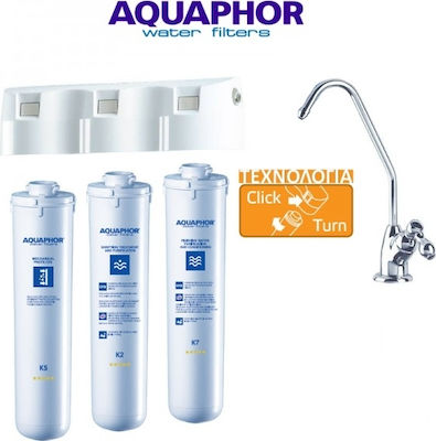 Aquaphor 3-Stage Under Sink / Central Supply Water Filter System Crystal H with Faucet with Replacement Filter