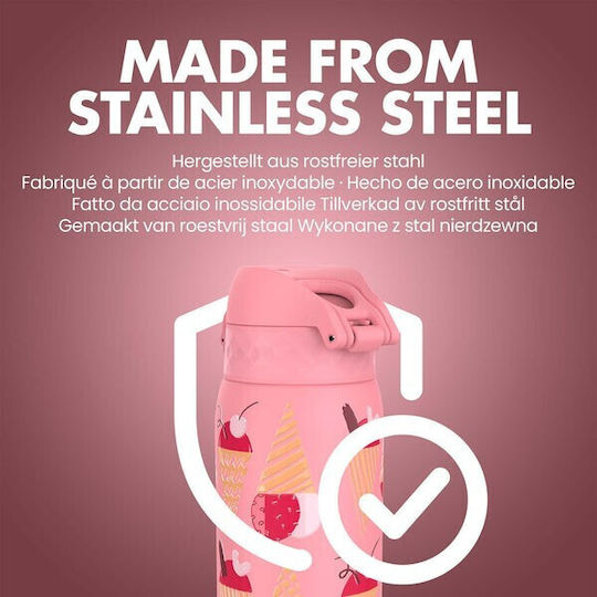 Ion8 Kids Water Bottle Stainless Steel with Screw Cap Non Spill Pink 400ml