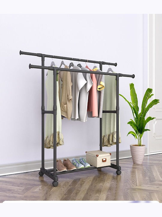 Keskor Wheeled Floor Garment Rack made of Metal Telescopic Black 66x37x139cm