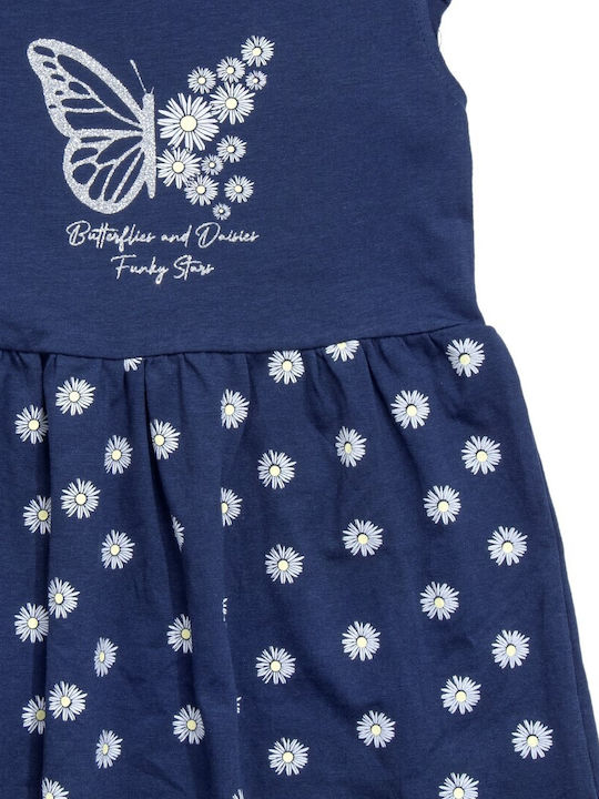 Funky Butterfly Kids Dress Short Sleeve Blue