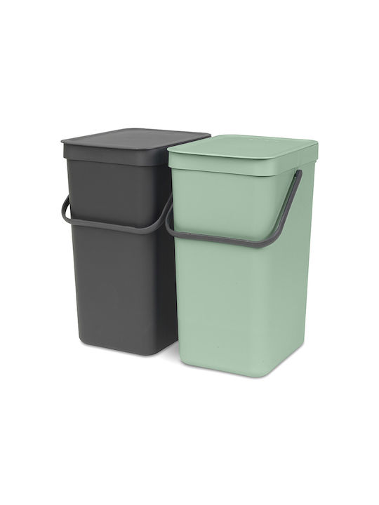 Brabantia Sort&Go Κάδος Απορριμμάτων Πλαστικός Dark Grey & Jade Green 16lt 2τμχ