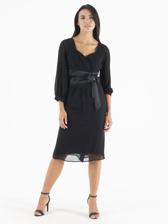 565210 Midi Evening Dress Satin Black