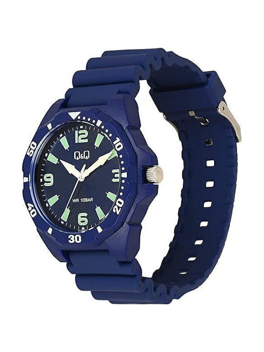 Q&Q Ανδρικό Ρολόι 42mm Μπαταρίας με Μπλε Καουτσούκ Λουράκι