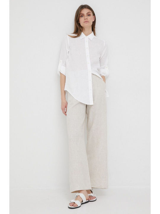 Women's Linen Monochrome Long Sleeve Shirt White