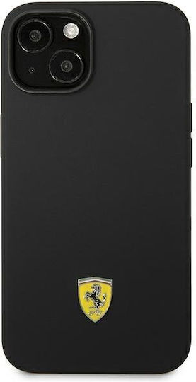 Ferrari Metal Logo Umschlag Rückseite Silikon Schwarz (iPhone 14)