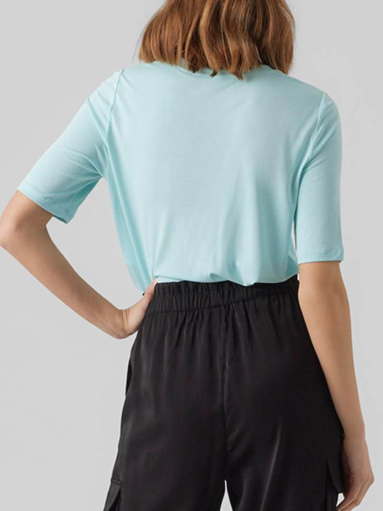 Vero Moda Damen Sommer Bluse Kurzärmelig Limpet Shell Turquoise