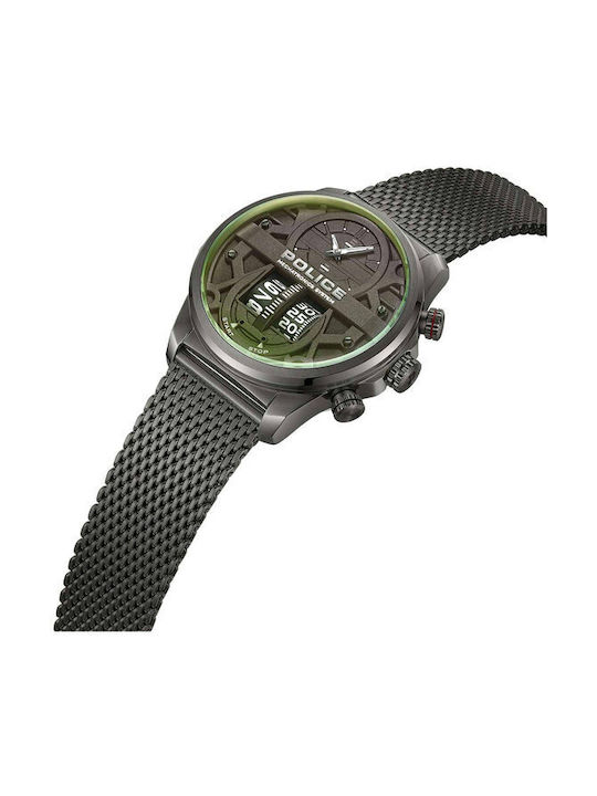 Police Rotorcrom Watch Chronograph Battery with Green Metal Bracelet