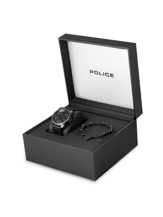 Police Watch Battery with Black Leather Strap