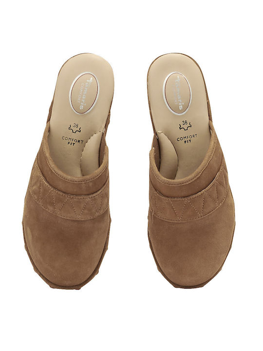 Leather Mules with Chunky Low Heel Cognac