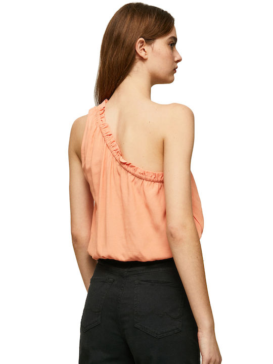 Pepe Jeans Brindelle Women's Summer Blouse Cotton with One Shoulder Peach