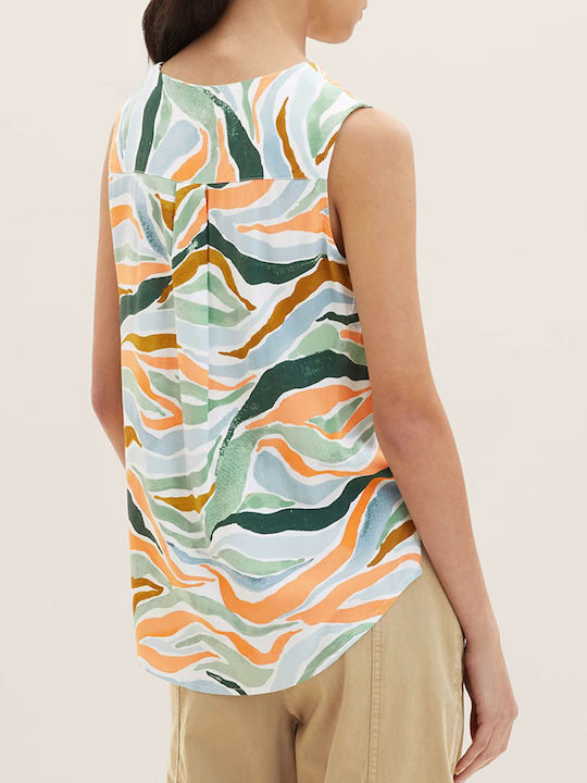 Tom Tailor Women's Summer Blouse Sleeveless with V Neckline Multicolour