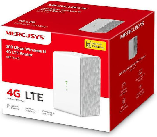 Mercusys MB110-4G v1 Ασύρματο 4G Router Wi‑Fi 4 με 2 Θύρες