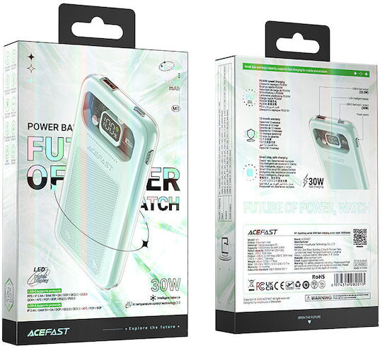 Acefast M1 Sparkling Series Power Bank 10000mAh 30W cu Port USB-A și Port USB-C Livrarea energiei Verde