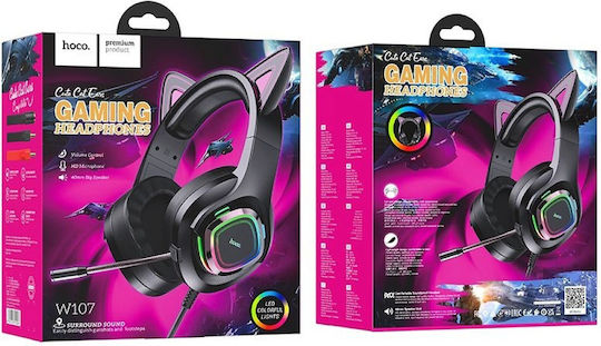 Hoco W107 Надушници Геймърски слушалки с връзка 3,5 мм / USB Pink LED